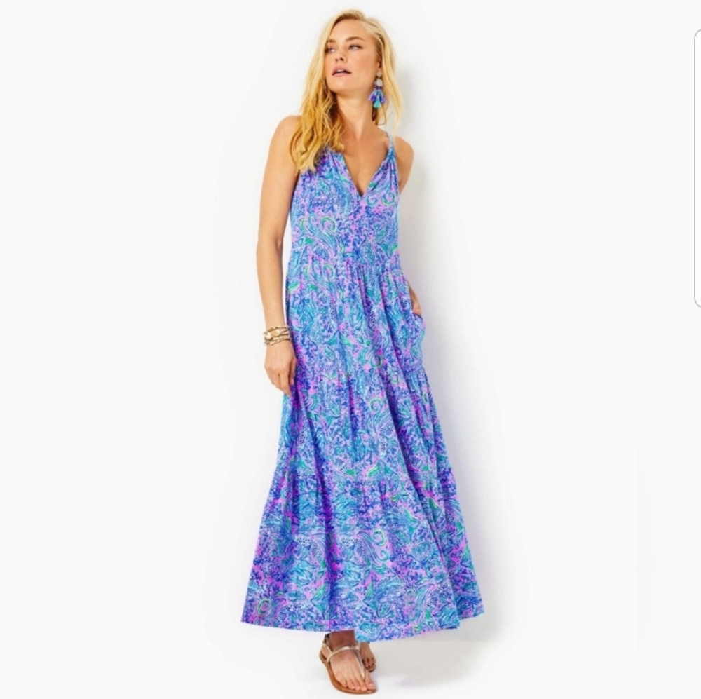 NWT..Lilly Pulitzer Maribella Halter Maxi Dress/Lilac Rose, We Mermaid It!